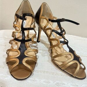 Black and Gold Strappy Manolo Blahnik Heels